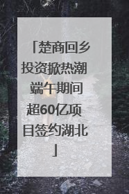 楚商回乡投资掀热潮 端午期间超60亿项目签约湖北